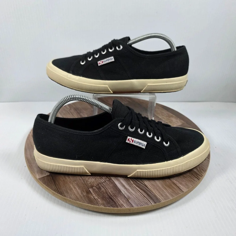 Superga 2750 Cotu Classic Sneakers M9.5/W11.5 Black Canvas Low Top Lace Up Shoes